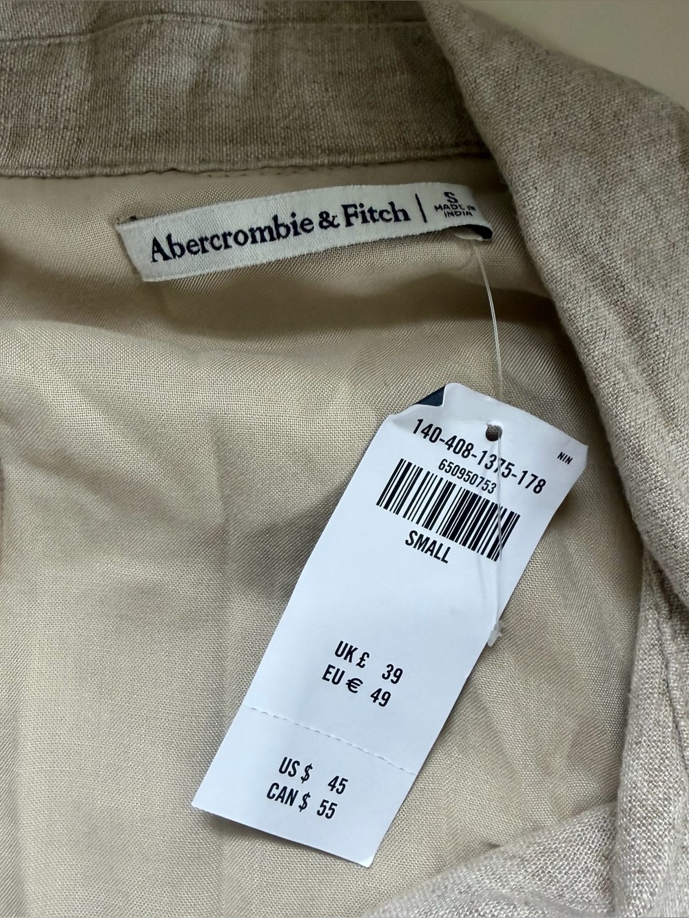 Abercrombie NWT Cropped Linen Tie-Front Blouse Beige Size Small - Picture 3 of 7